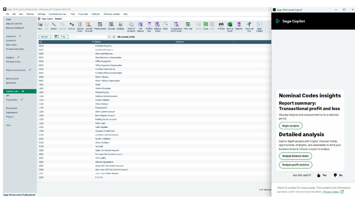 Sage Copilot for Sage 50 - Nominal Insights | Reality Solutions Ltd